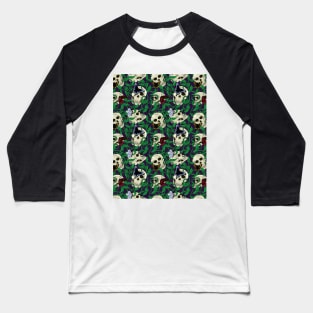 Skulls and Butterflies Spooky Pattern Baseball T-Shirt